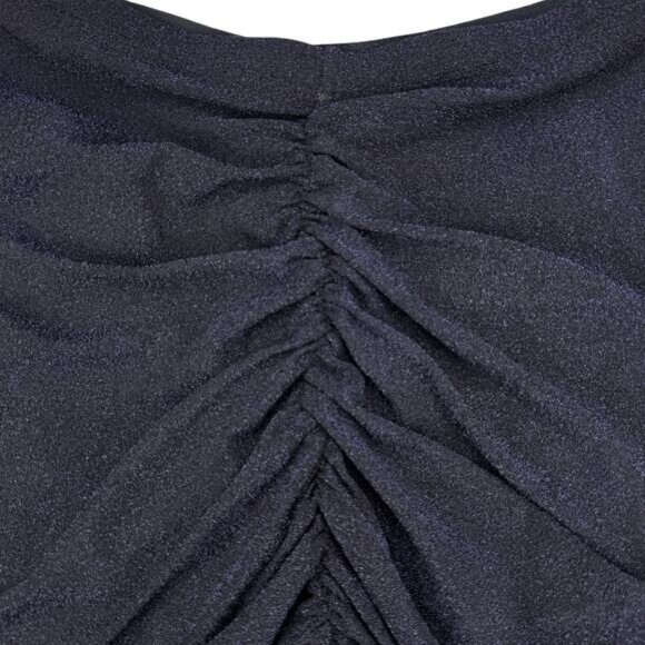 NWT HALARA Ruched Navy Blue Metallic Shimmering Tulip Skirt Size Large - Picture 3 of 6